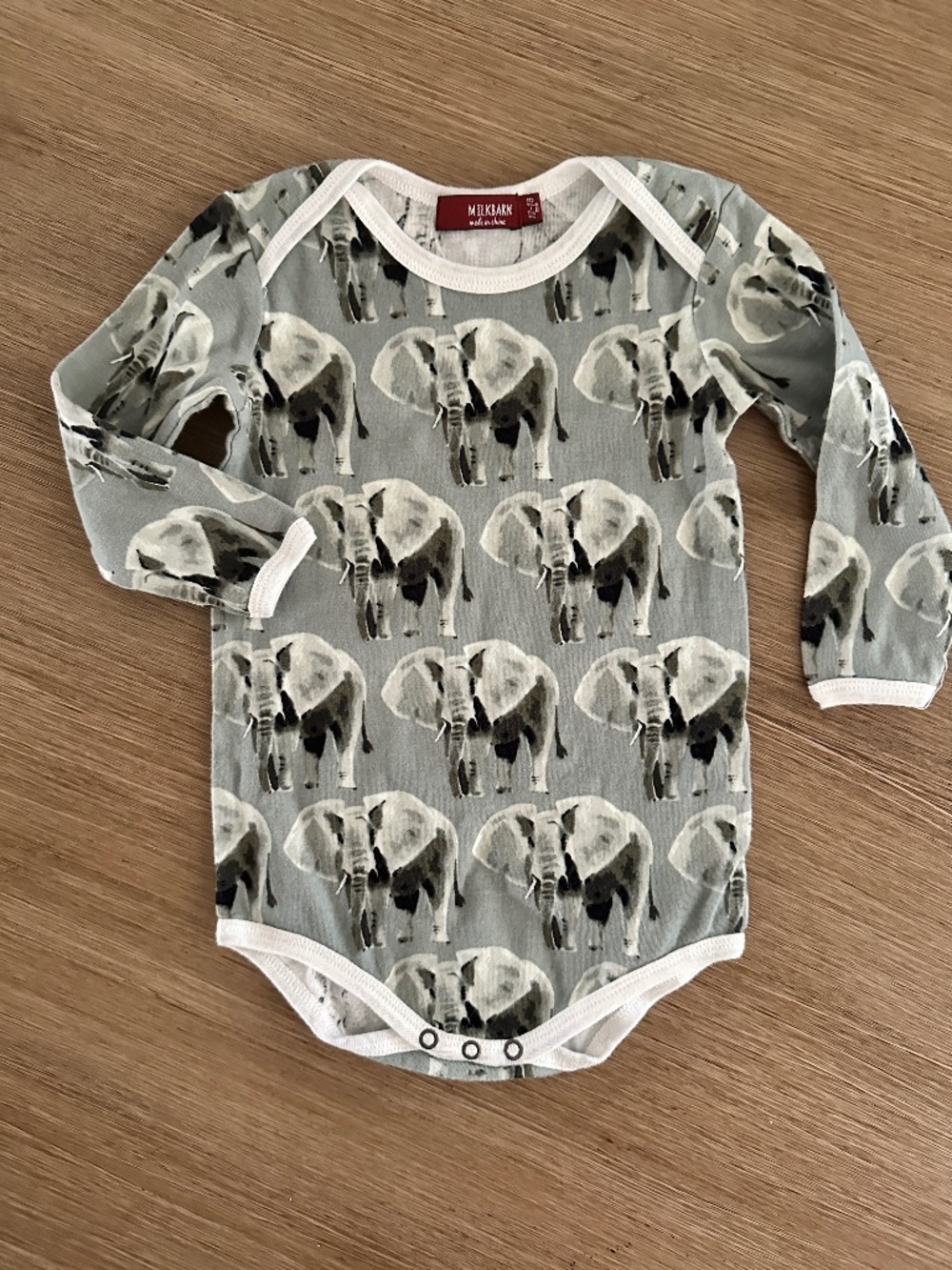 Milk barn repeating elephant onesie 12-18 mo